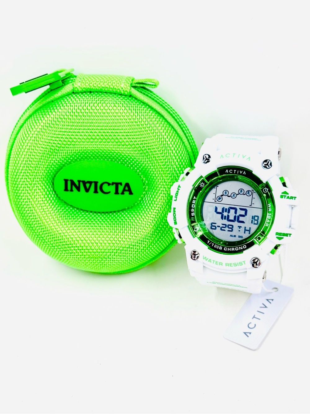 Invicta X Activa White & Lime Green Digital Sport Watch W/ Travel Case NWT